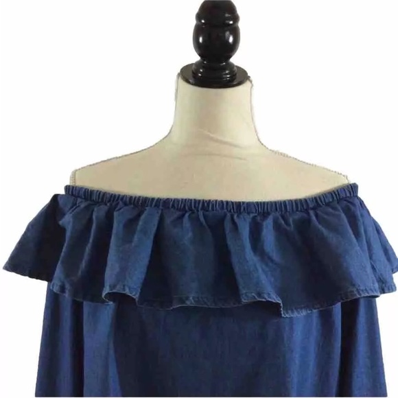 Ann Taylor Denim Off The Shoulder Cotton Blouse Size Large - Picture 3 of 9